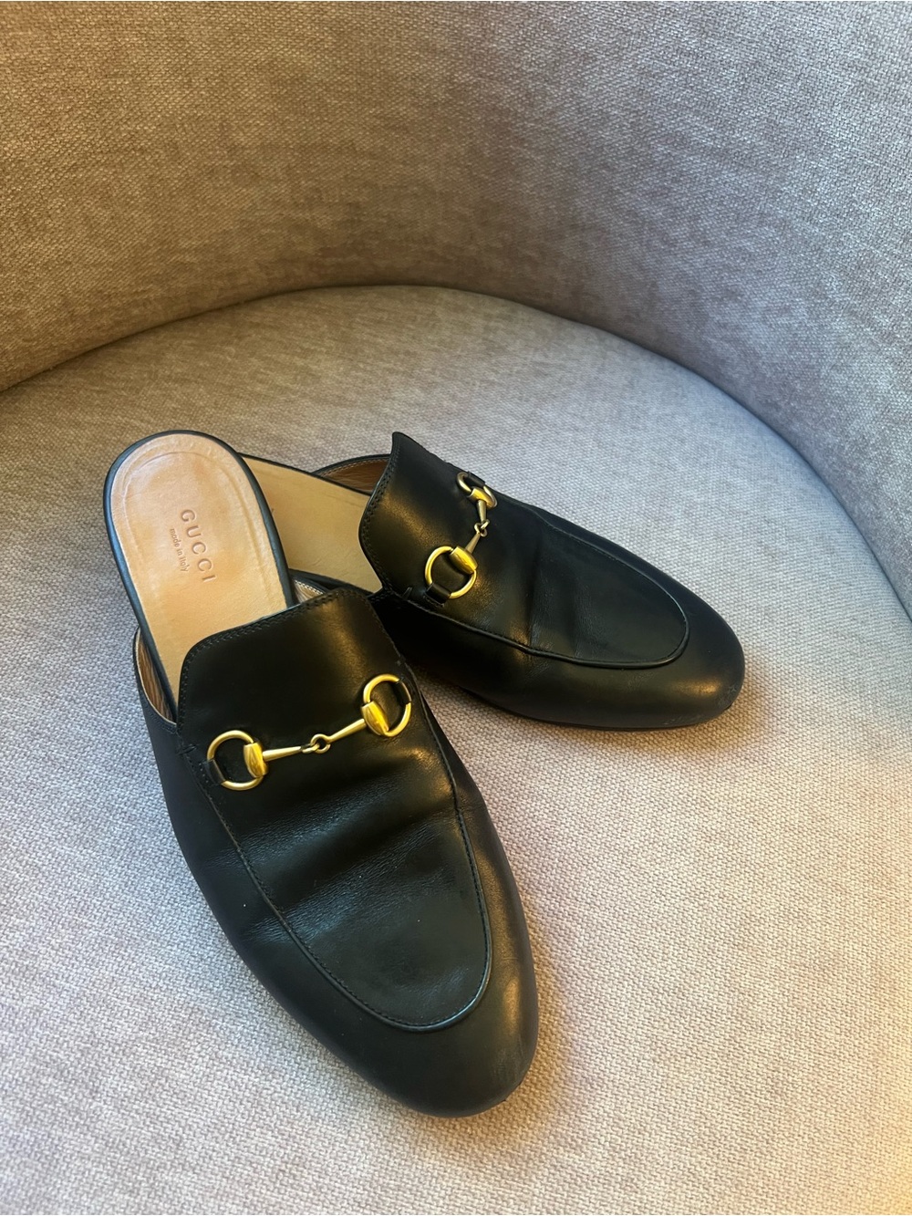 Gucci Black Leather Horsebit Backless Loafers